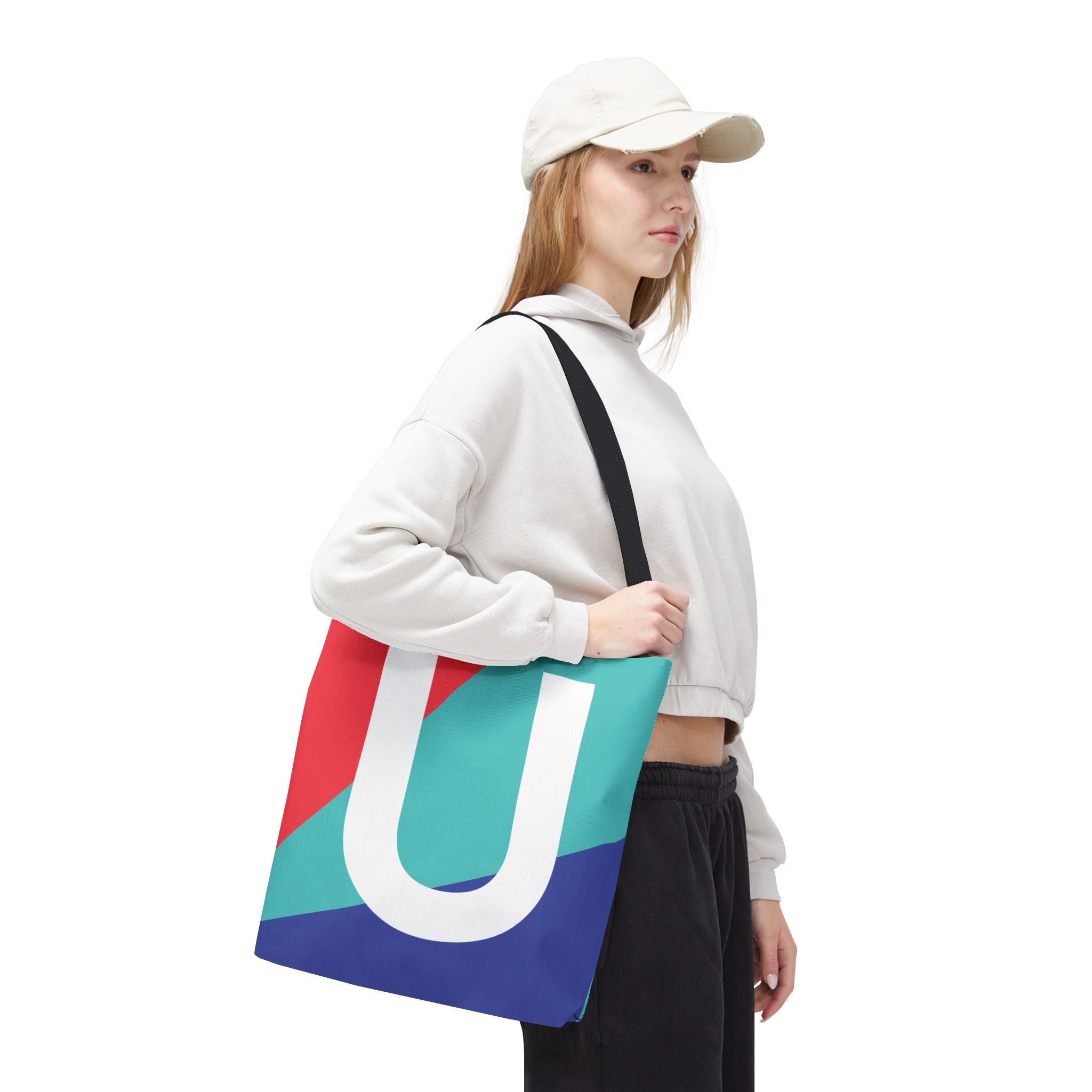 Monogram 'U' Colorblock Tote Bag — Personalized Initial U Shoulder Tote