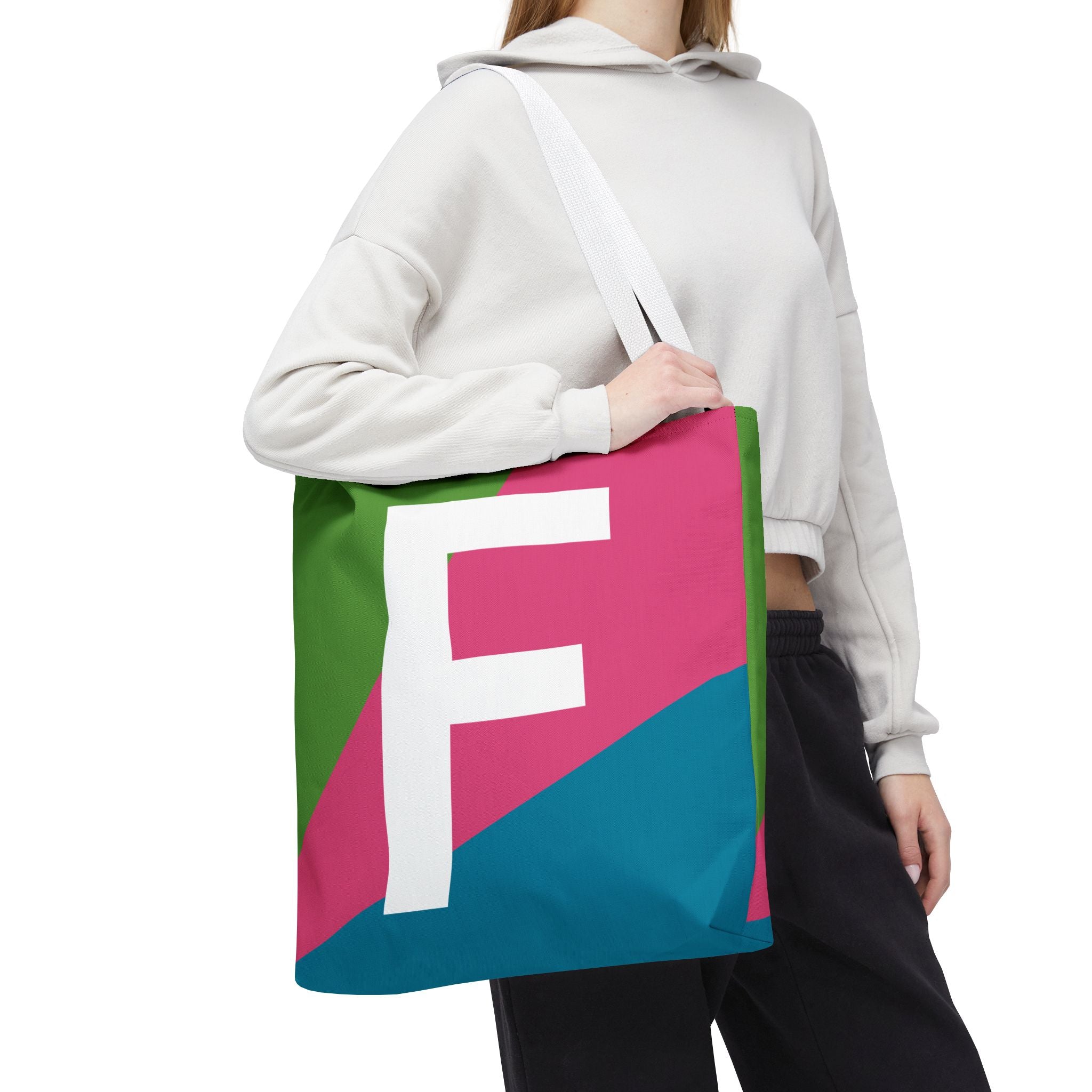 Monogram 'F' Colorblock Tote Bag — Personalized Initial F Shoulder Tote