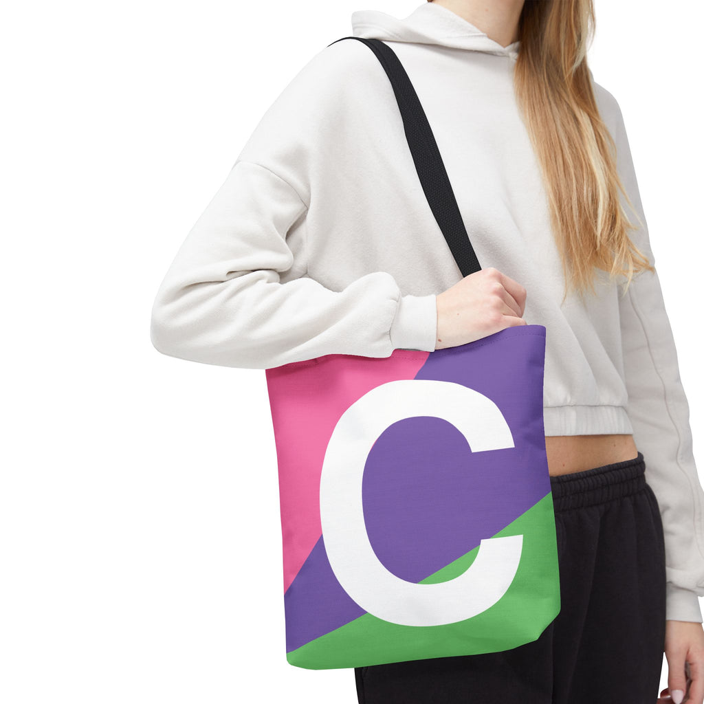 Monogram 'C' Colorblock Tote Bag — Personalized Initial C Shoulder Tote