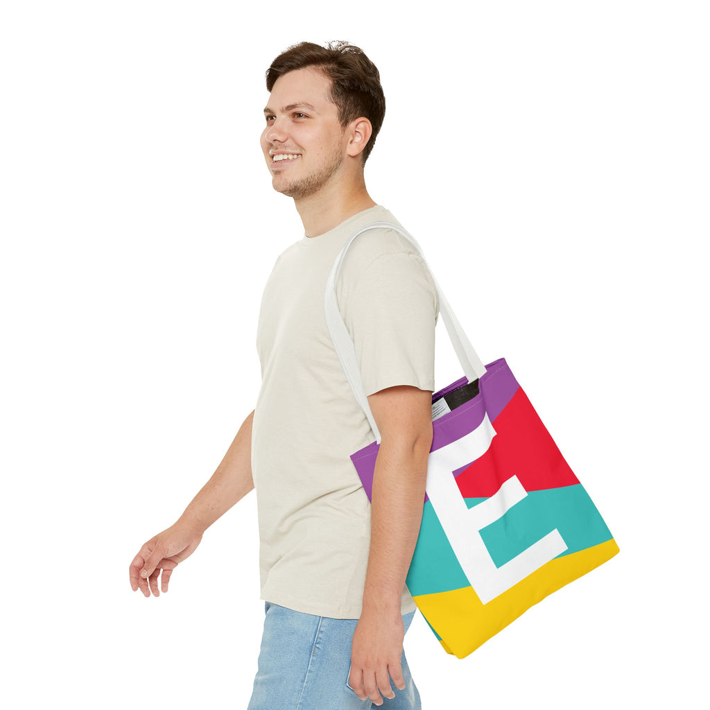 Monogram 'E' Colorblock Tote Bag — Personalized Initial E Shoulder Tote