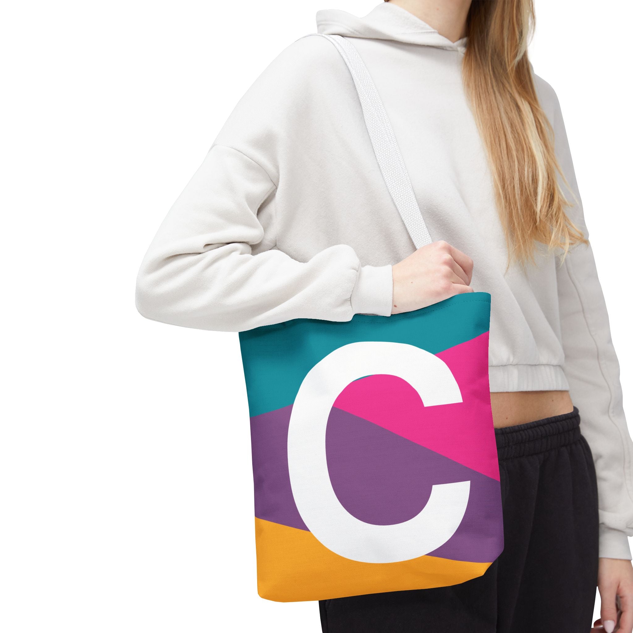 Monogram 'C' Colorblock Tote Bag — Personalized Initial C Shoulder Tote