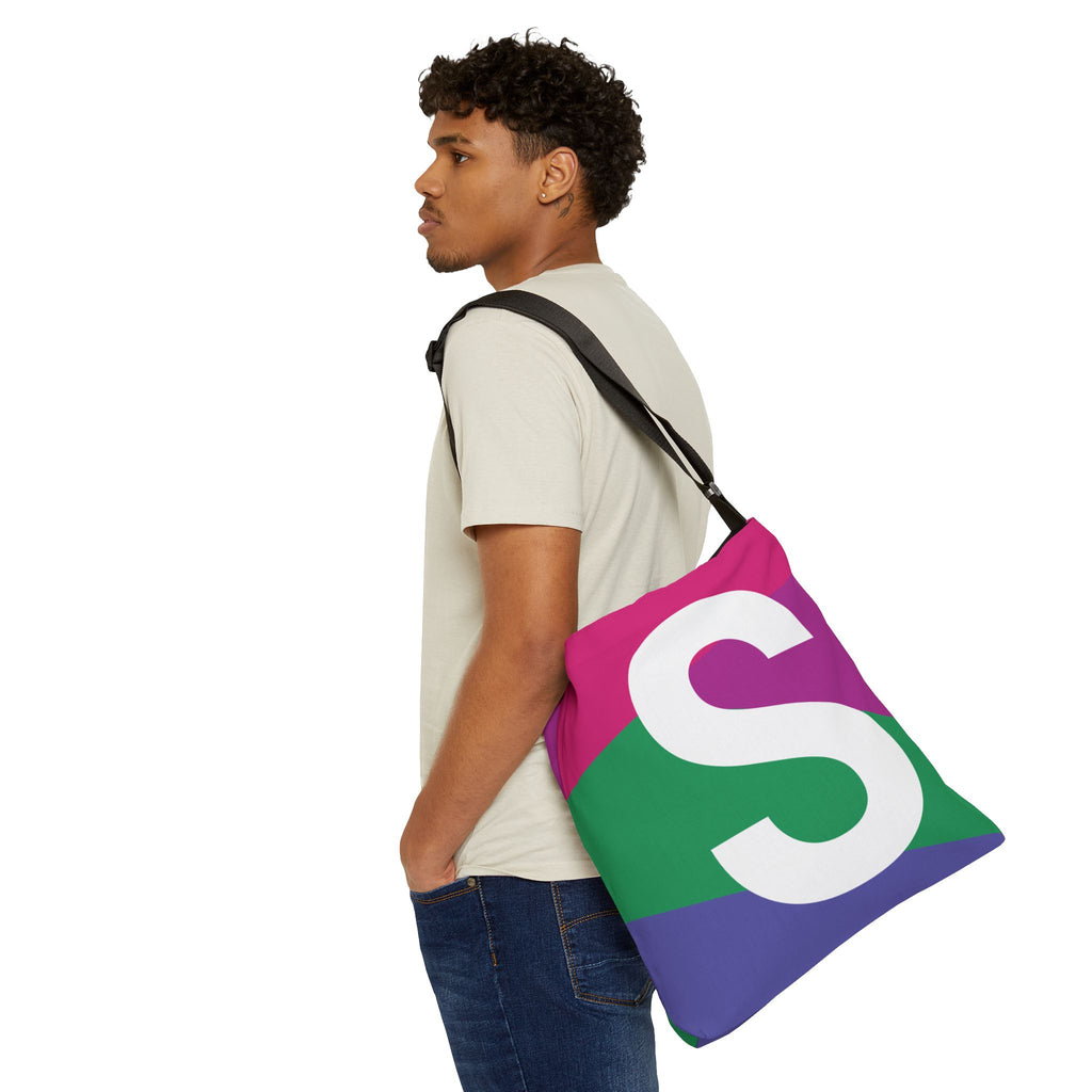 Initial Letter 'S' Colorblock Adjustable Tote Bag — Monogram Alphabet Shoulder Bag