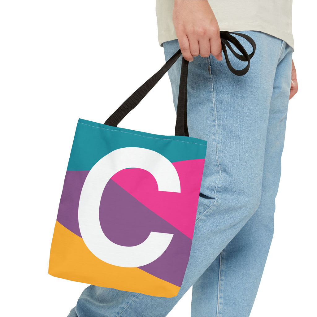 Monogram 'C' Colorblock Tote Bag — Personalized Initial C Shoulder Tote