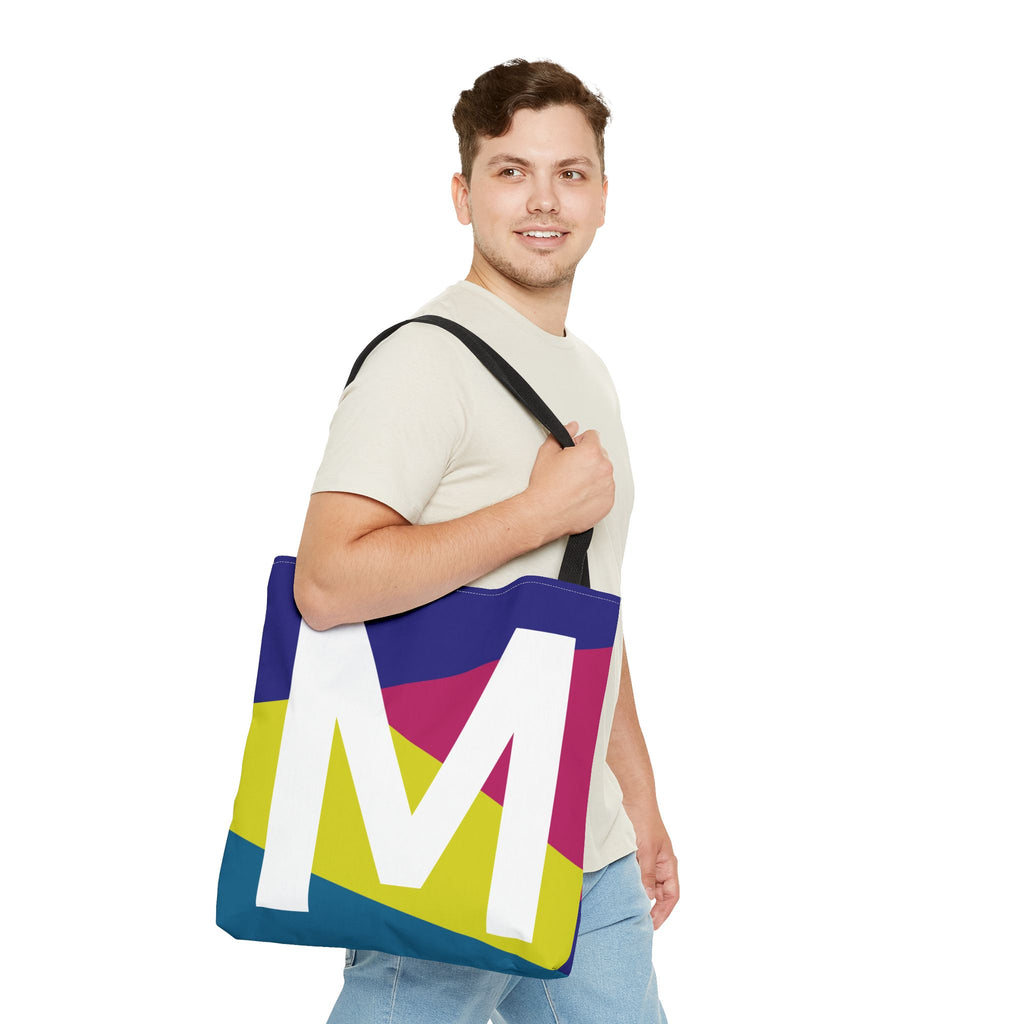 Monogram 'M' Colorblock Tote Bag — Personalized Initial M Shoulder Tote