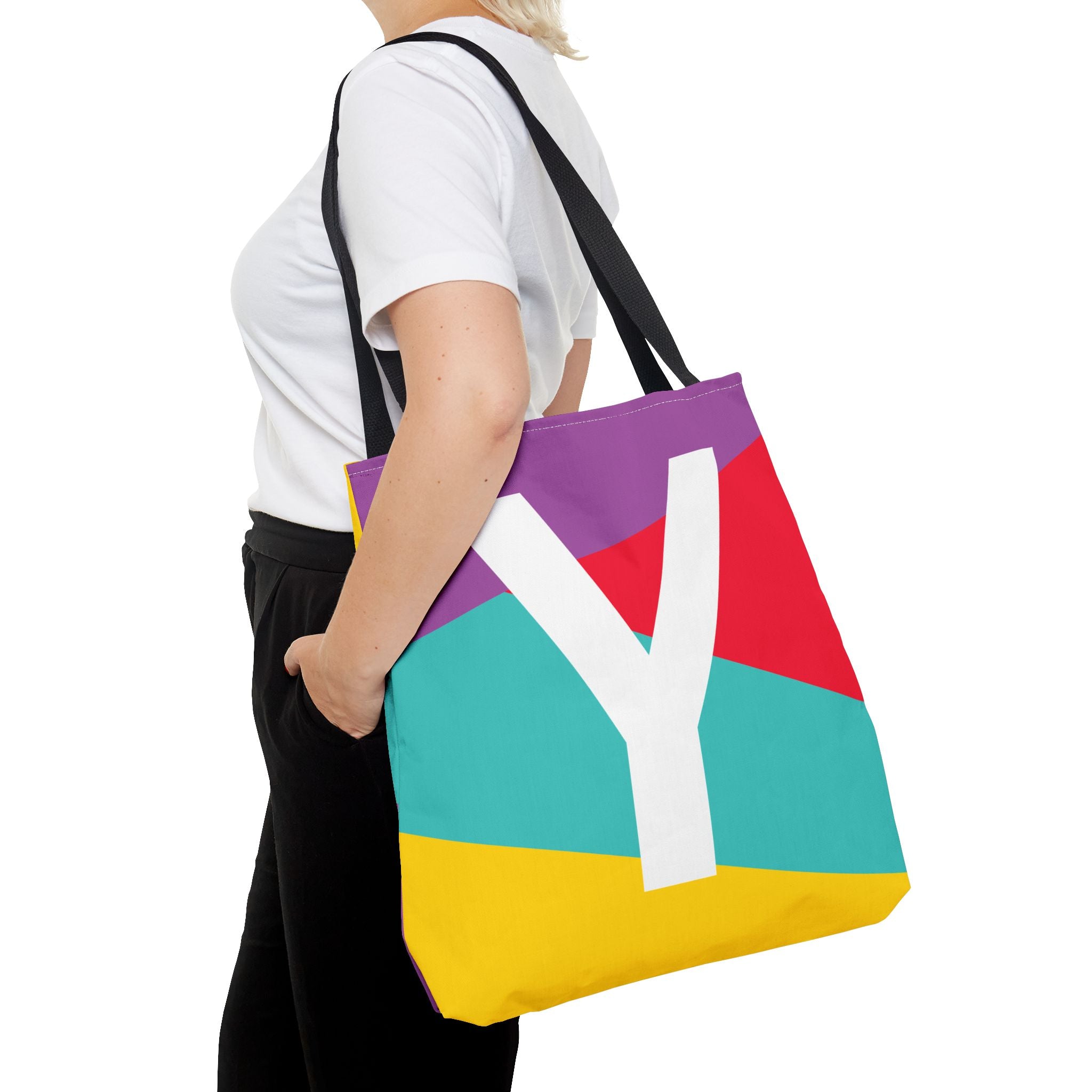 Monogram 'Y' Colorblock Tote Bag — Personalized Initial Y Shoulder Tote