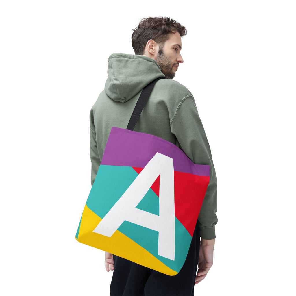 Monogram 'A' Colorblock Tote Bag — Personalized Initial A Shoulder Tote