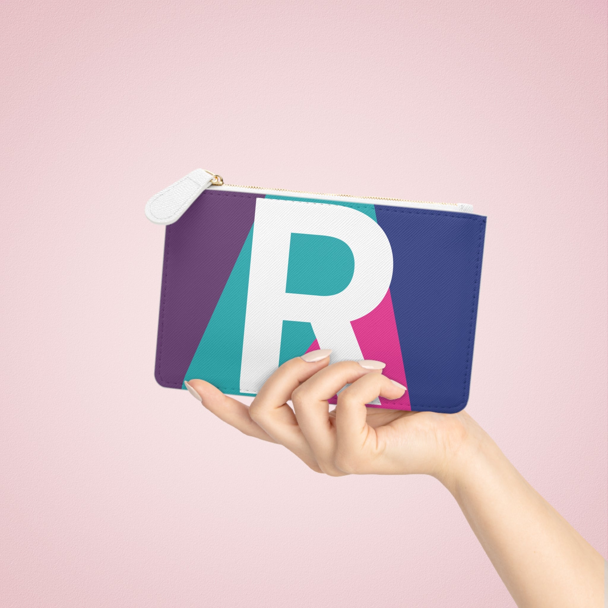 Initial R Mini Clutch — Colorblock Monogram Wristlet Wallet