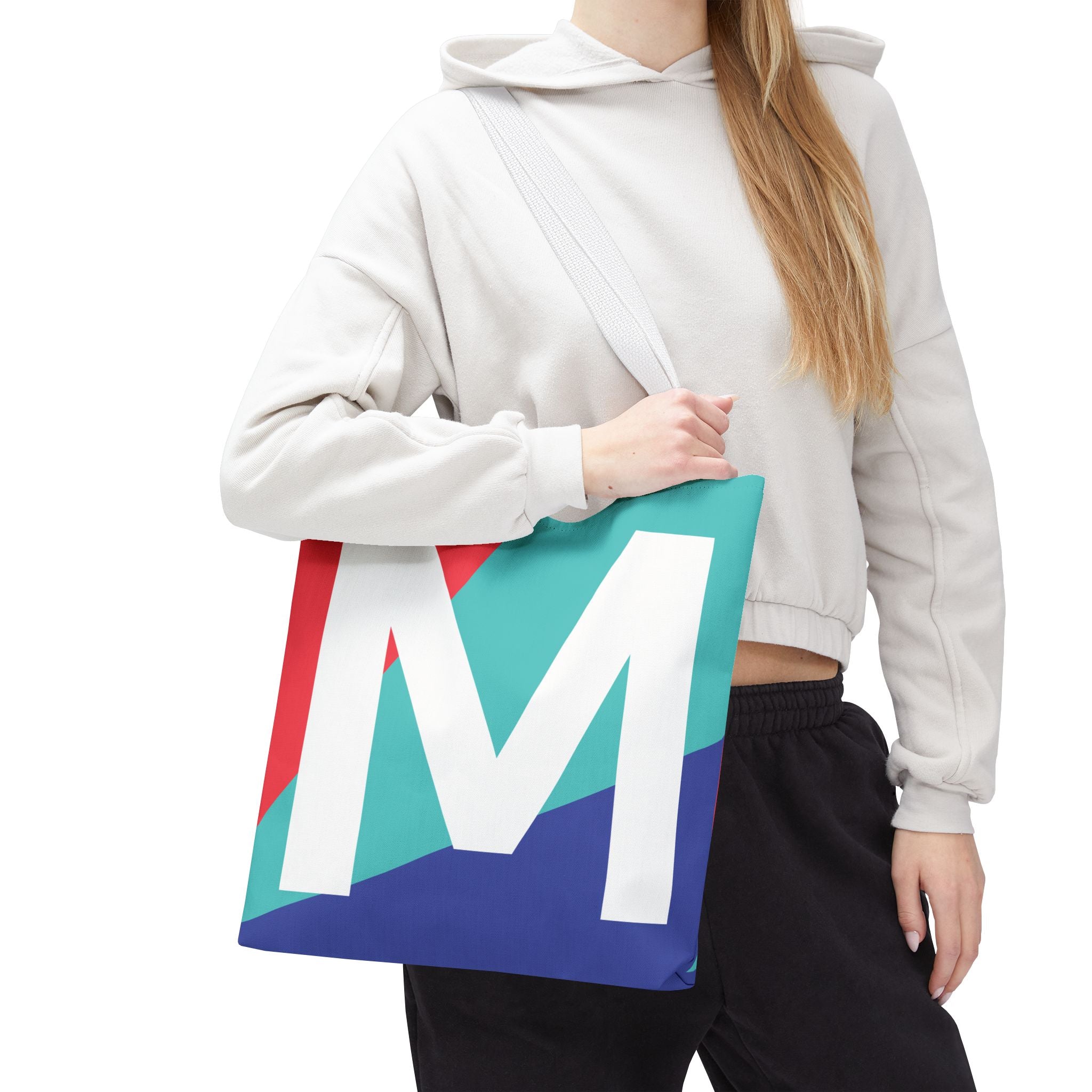 Monogram 'M' Colorblock Tote Bag — Personalized Initial M Shoulder Tote