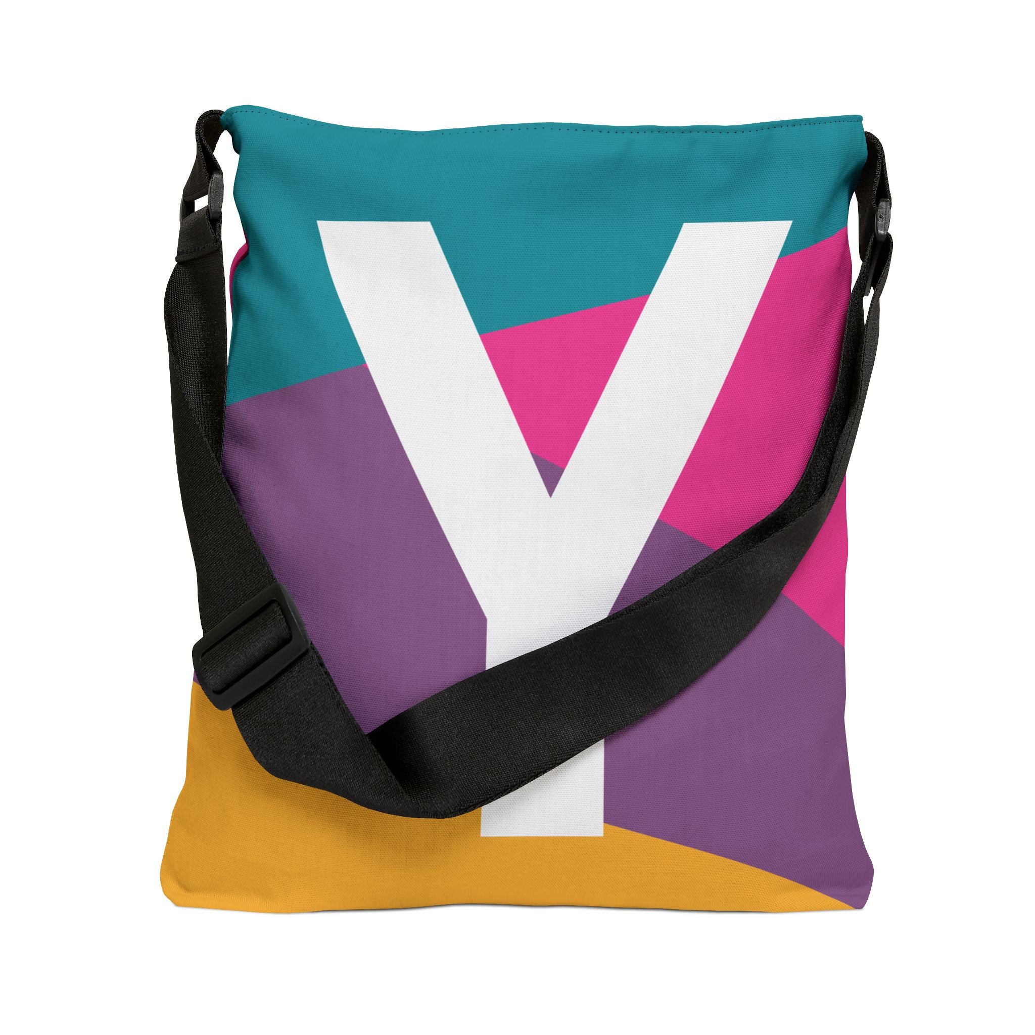 Initial Letter 'Y' Colorblock Adjustable Tote Bag — Monogram Alphabet Shoulder Bag