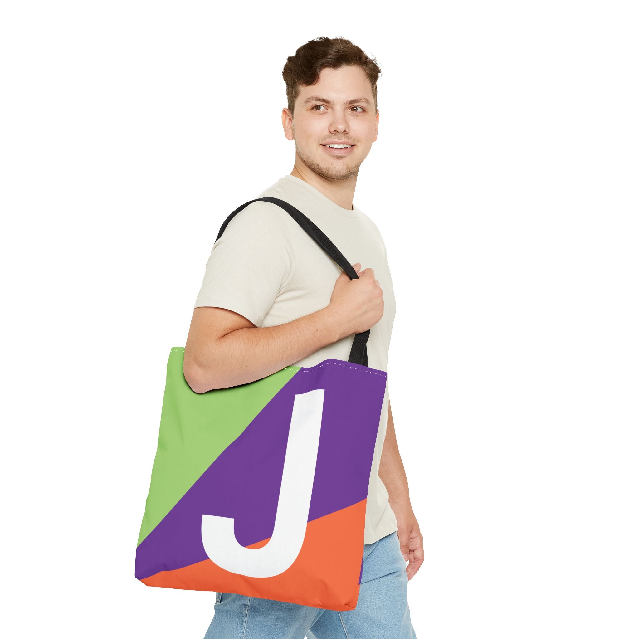 Monogram 'J' Colorblock Tote Bag — Personalized Initial J Shoulder Tote