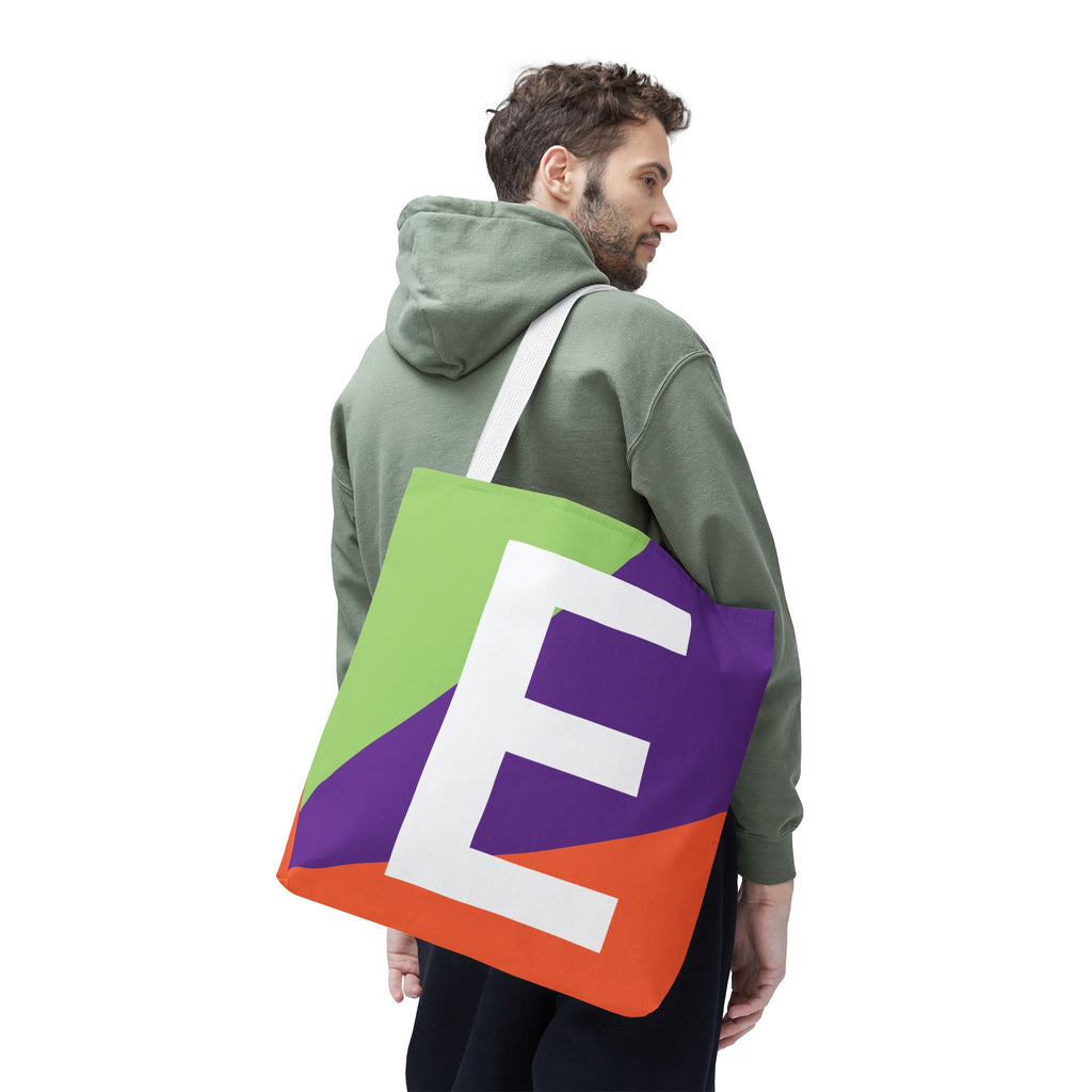 Monogram 'E' Colorblock Tote Bag — Personalized Initial E Shoulder Tote