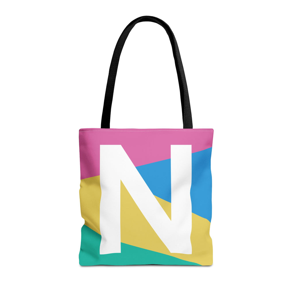 Monogram 'N' Colorblock Tote Bag — Personalized Initial N Shoulder Tote