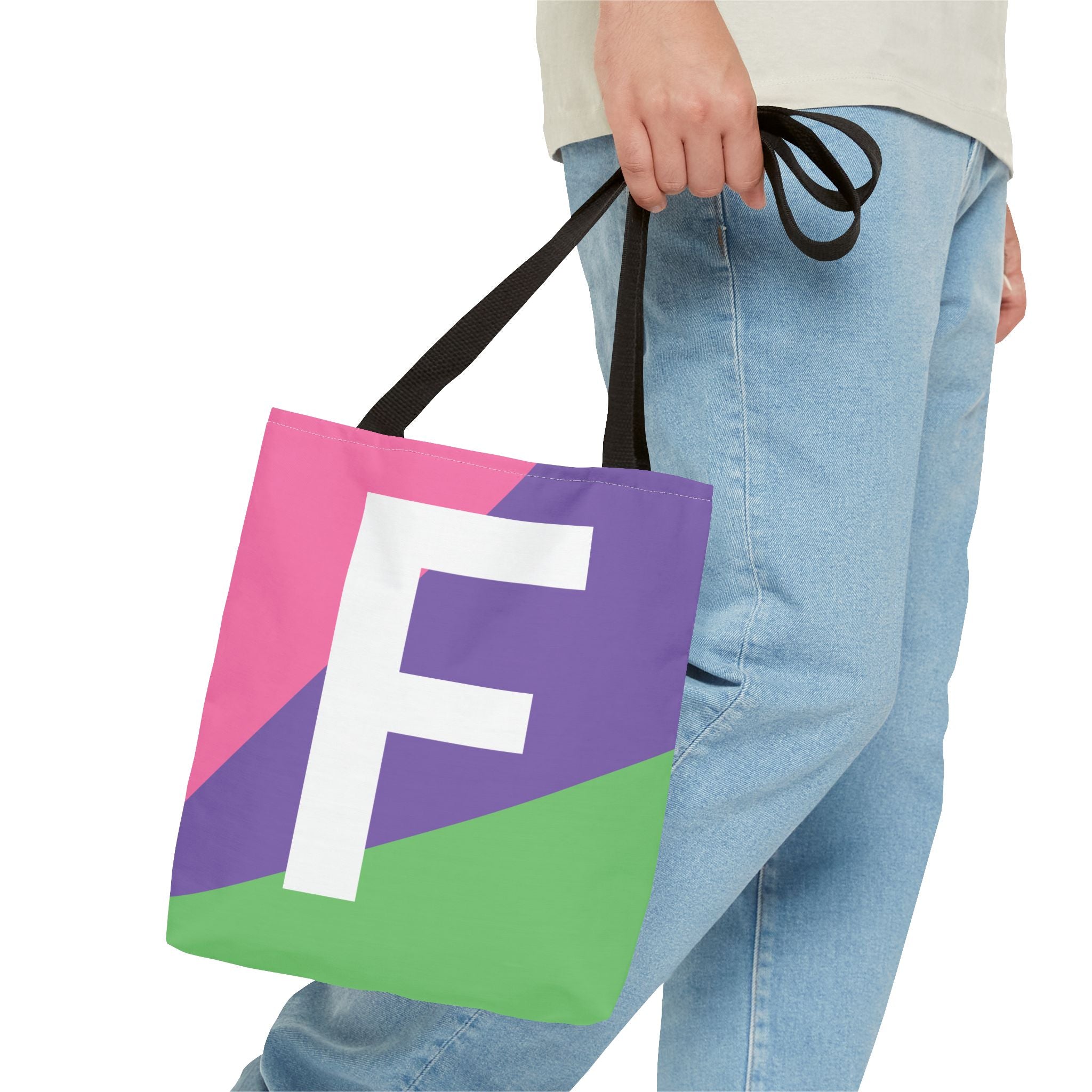 Monogram 'F' Colorblock Tote Bag — Personalized Initial F Shoulder Tote