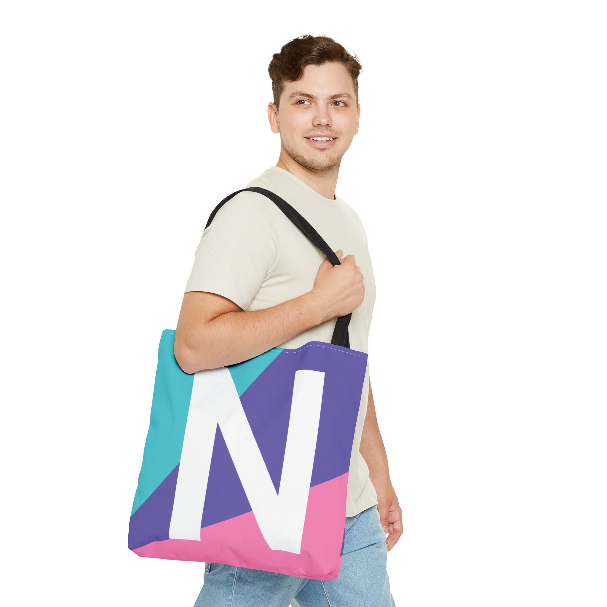Monogram 'N' Colorblock Tote Bag — Personalized Initial N Shoulder Tote