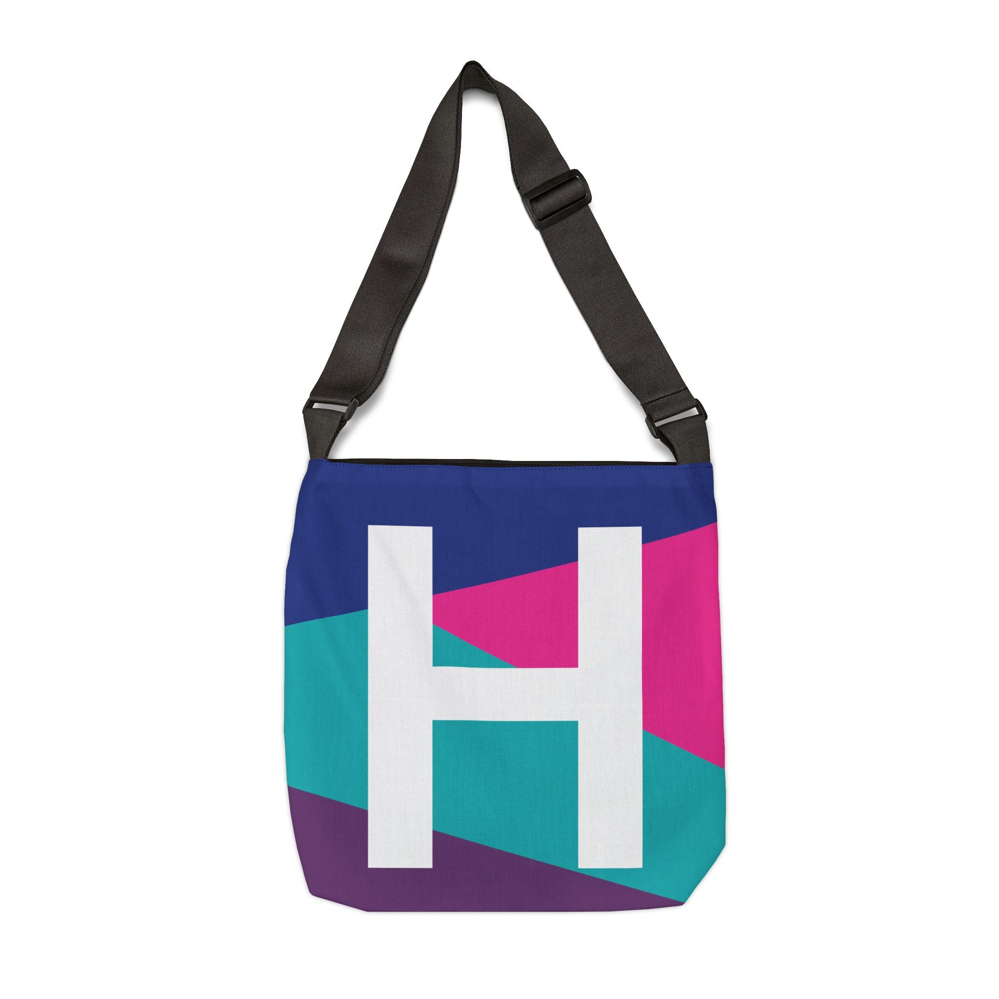 Initial Letter 'H' Colorblock Adjustable Tote Bag — Monogram Alphabet Shoulder Bag