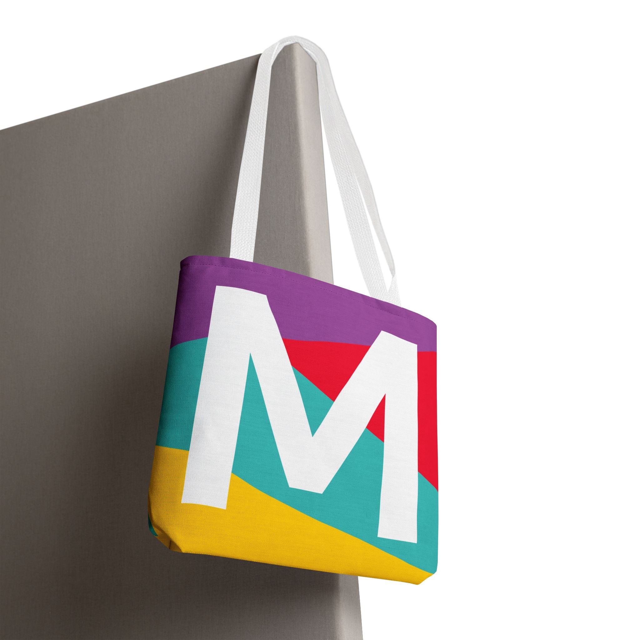 Monogram 'M' Colorblock Tote Bag — Personalized Initial M Shoulder Tote