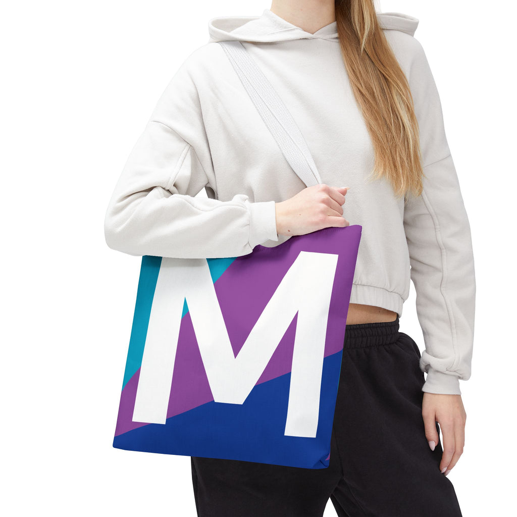 Monogram 'M' Colorblock Tote Bag — Personalized Initial M Shoulder Tote