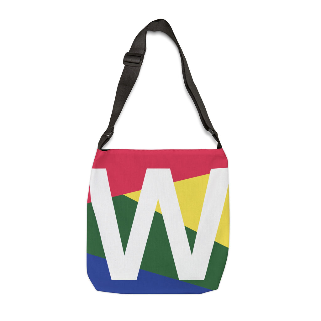 Initial Letter 'W' Colorblock Adjustable Tote Bag — Monogram Alphabet Shoulder Bag