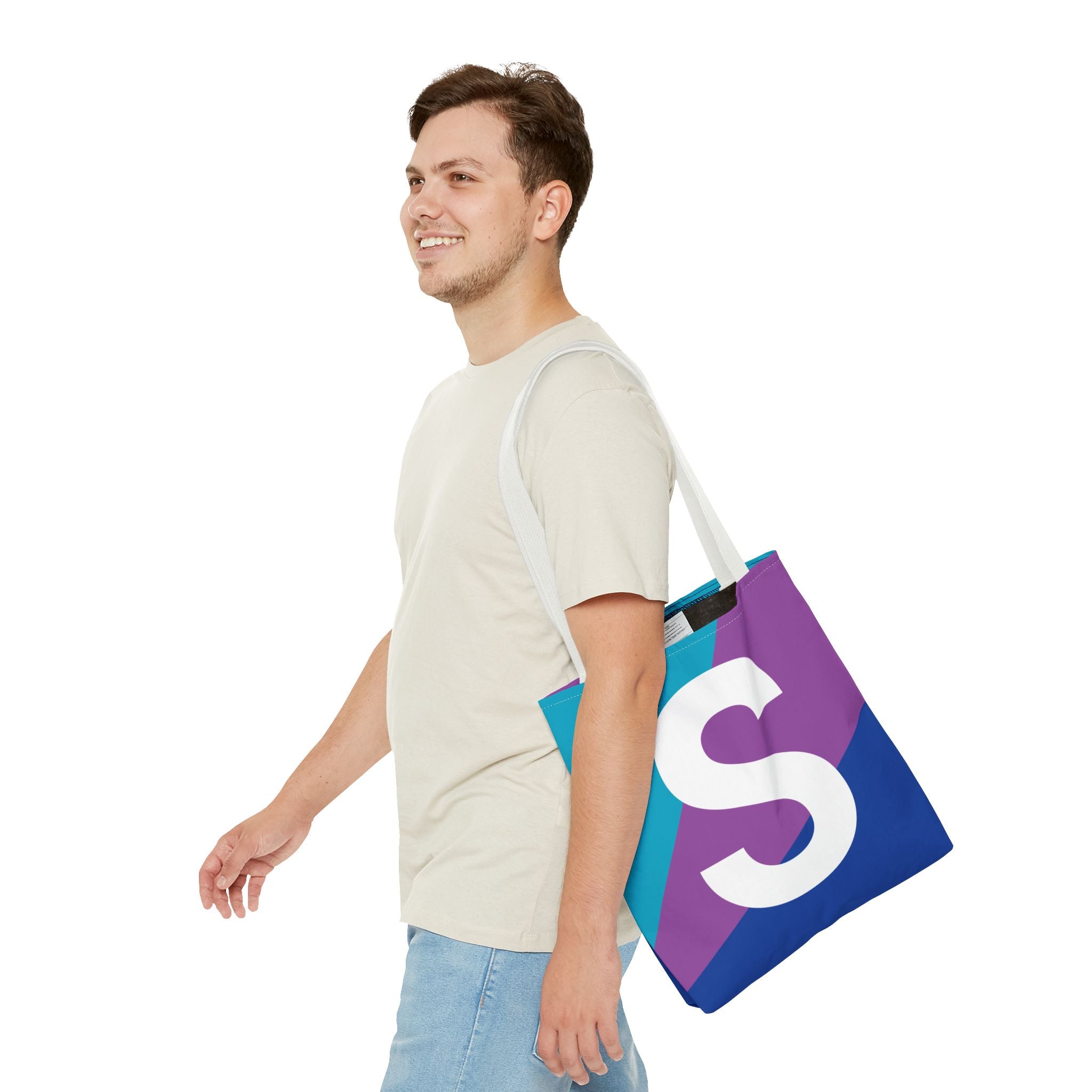 Monogram 'S' Colorblock Tote Bag — Personalized Initial S Shoulder Tote