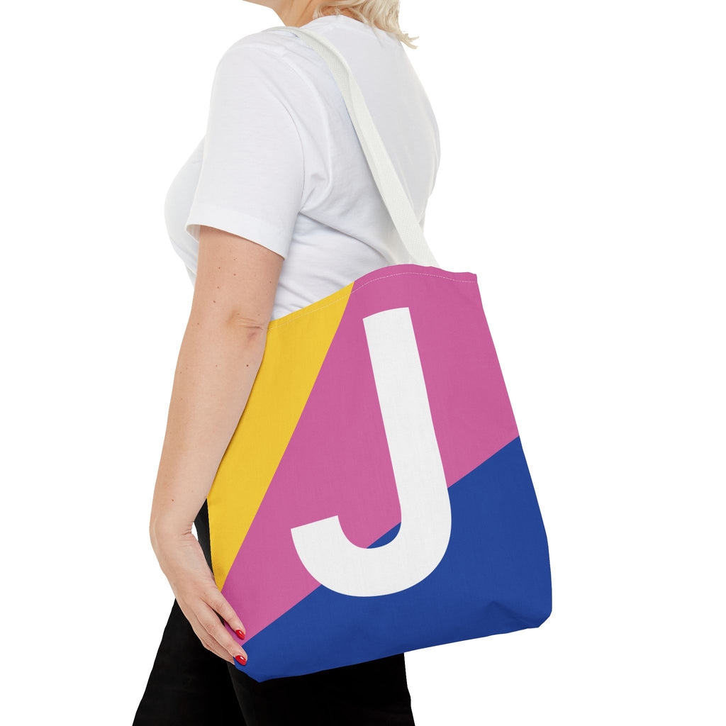 Monogram 'J' Colorblock Tote Bag — Personalized Initial J Shoulder Tote