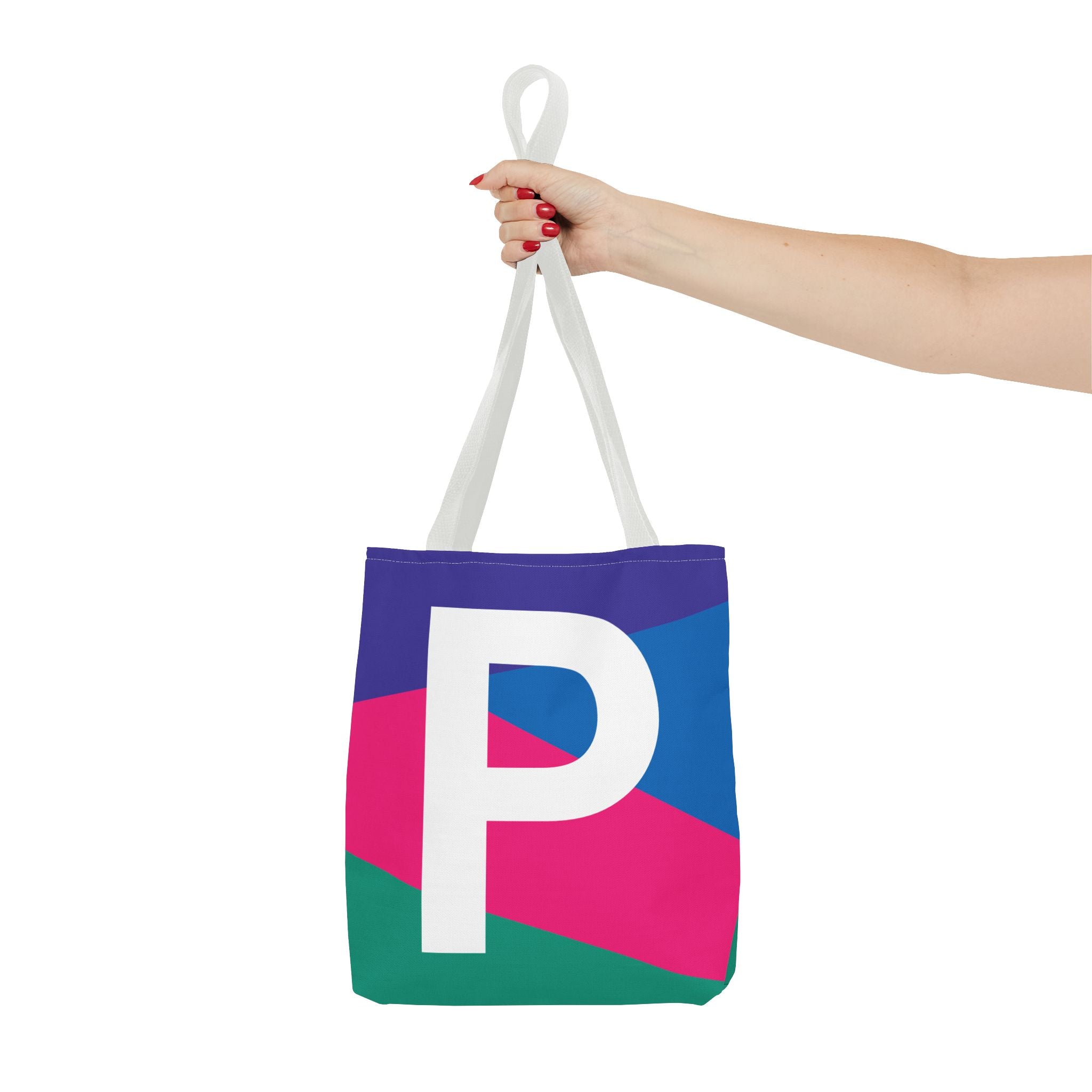 Monogram 'P' Colorblock Tote Bag — Personalized Initial P Shoulder Tote