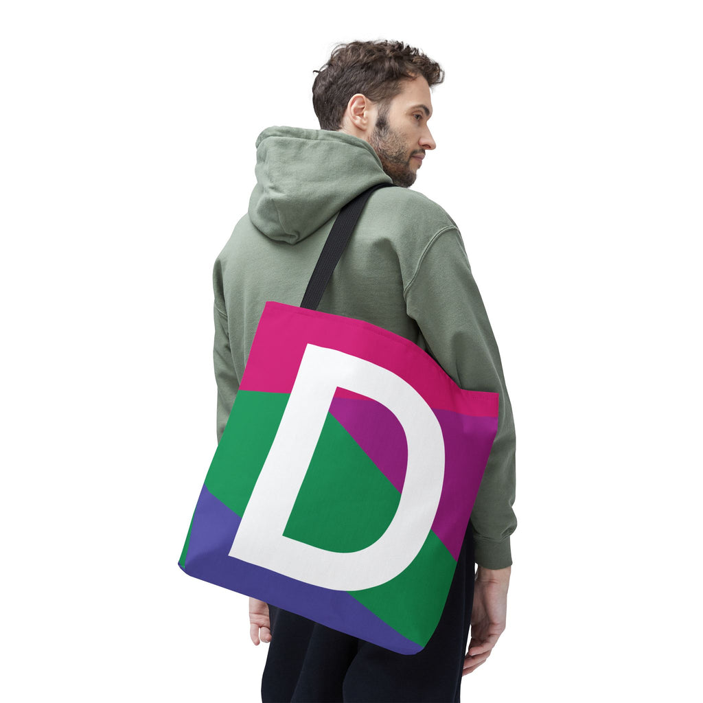 Monogram 'D' Colorblock Tote Bag — Personalized Initial D Shoulder Tote