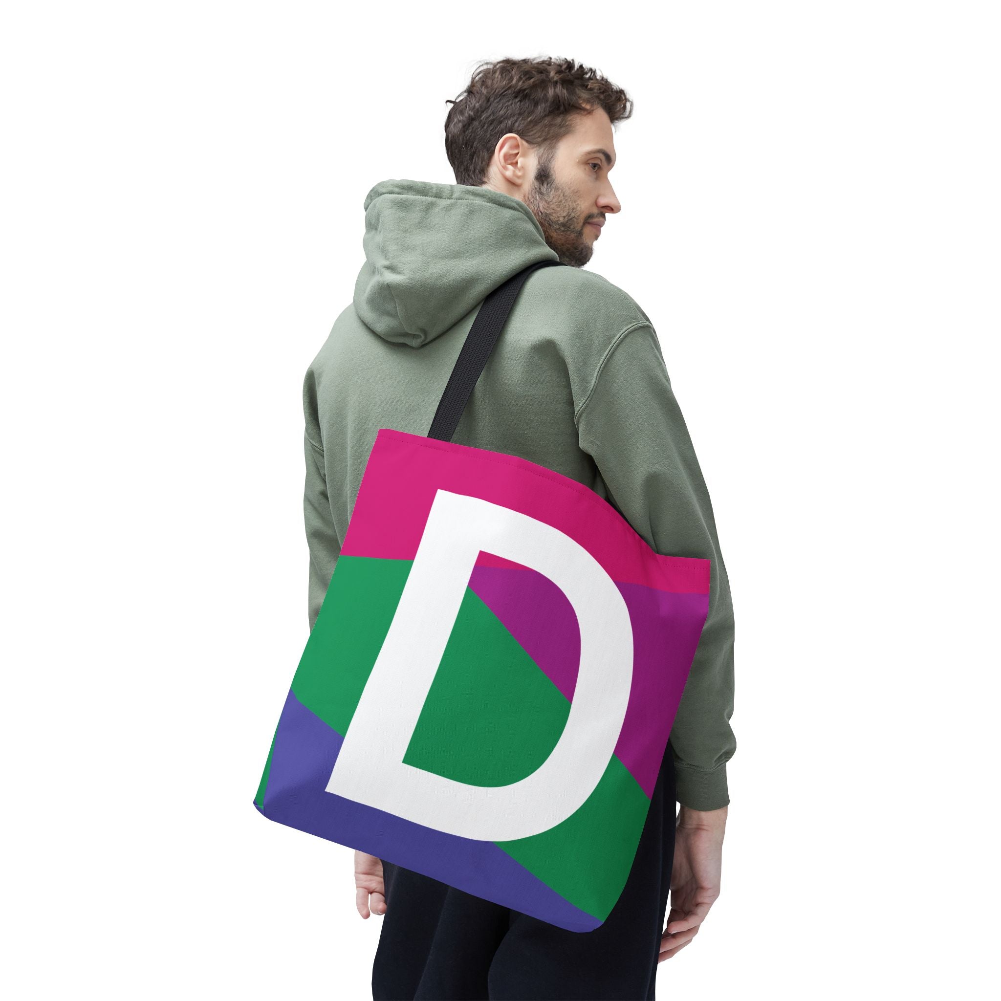 Monogram 'D' Colorblock Tote Bag — Personalized Initial D Shoulder Tote