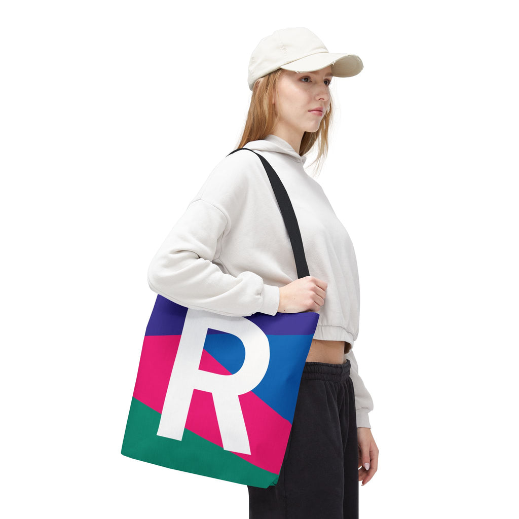 Monogram 'R' Colorblock Tote Bag — Personalized Initial R Shoulder Tote