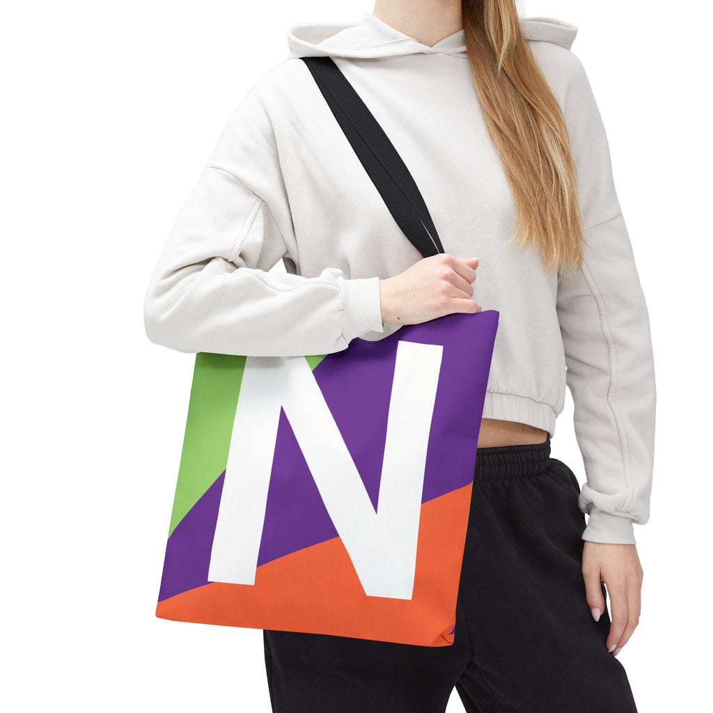 Monogram 'N' Colorblock Tote Bag — Personalized Initial N Shoulder Tote