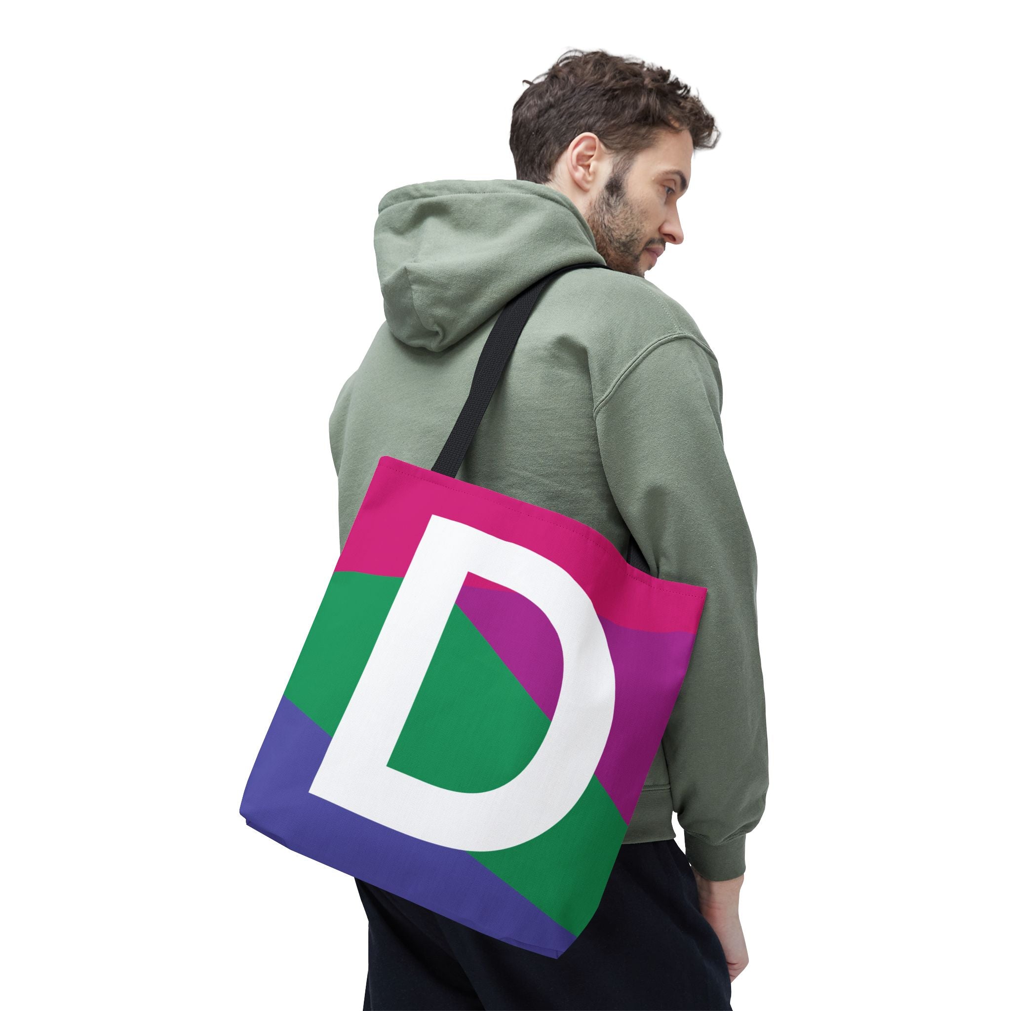 Monogram 'D' Colorblock Tote Bag — Personalized Initial D Shoulder Tote
