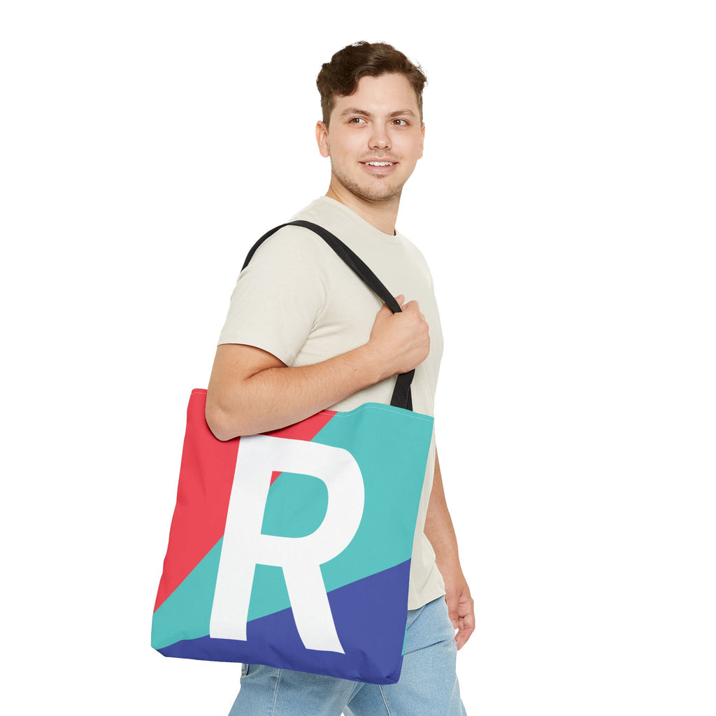 Monogram 'R' Colorblock Tote Bag — Personalized Initial R Shoulder Tote