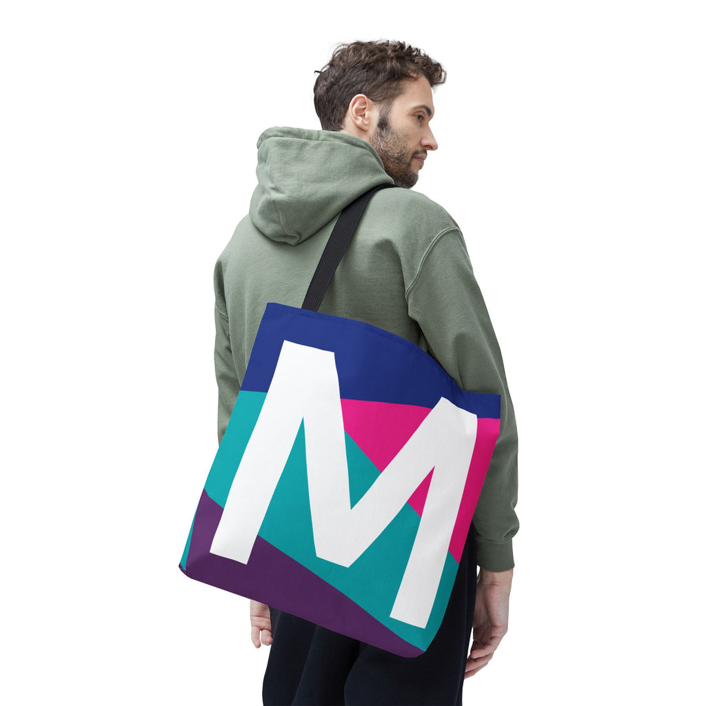 Monogram 'M' Colorblock Tote Bag — Personalized Initial L Shoulder Tote
