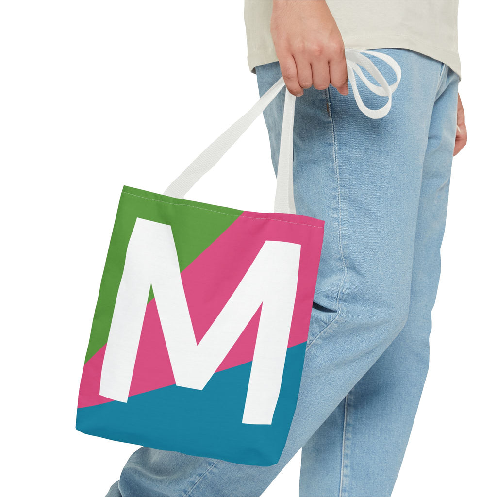 Monogram 'M' Colorblock Tote Bag — Personalized Initial M Shoulder Tote