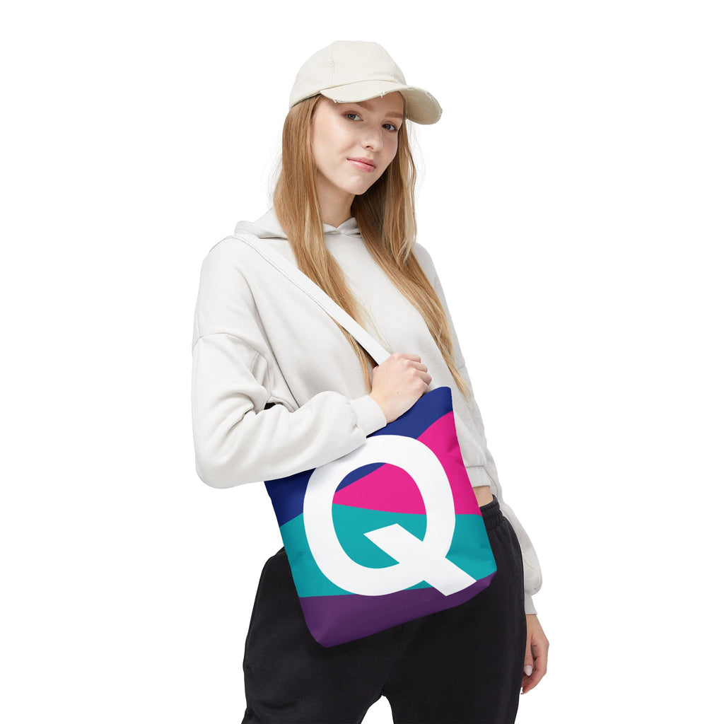 Monogram 'Q' Colorblock Tote Bag — Personalized Initial Q Shoulder Tote