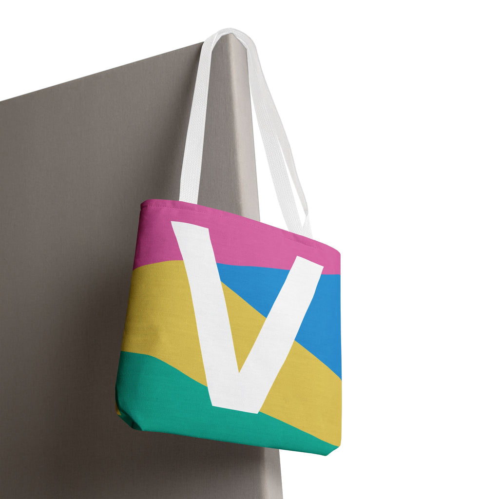 Monogram 'V' Colorblock Tote Bag — Personalized Initial V Shoulder Tote