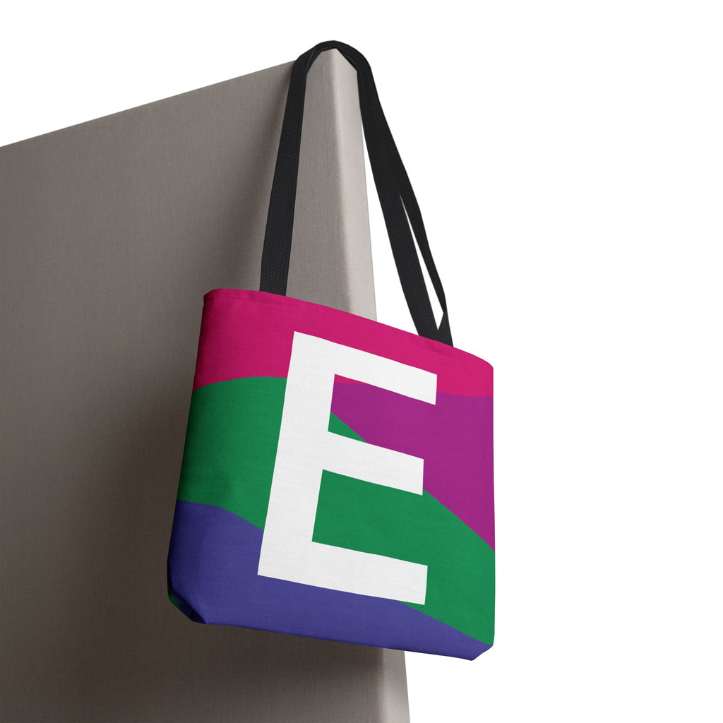 Monogram 'E' Colorblock Tote Bag — Personalized Initial E Shoulder Tote