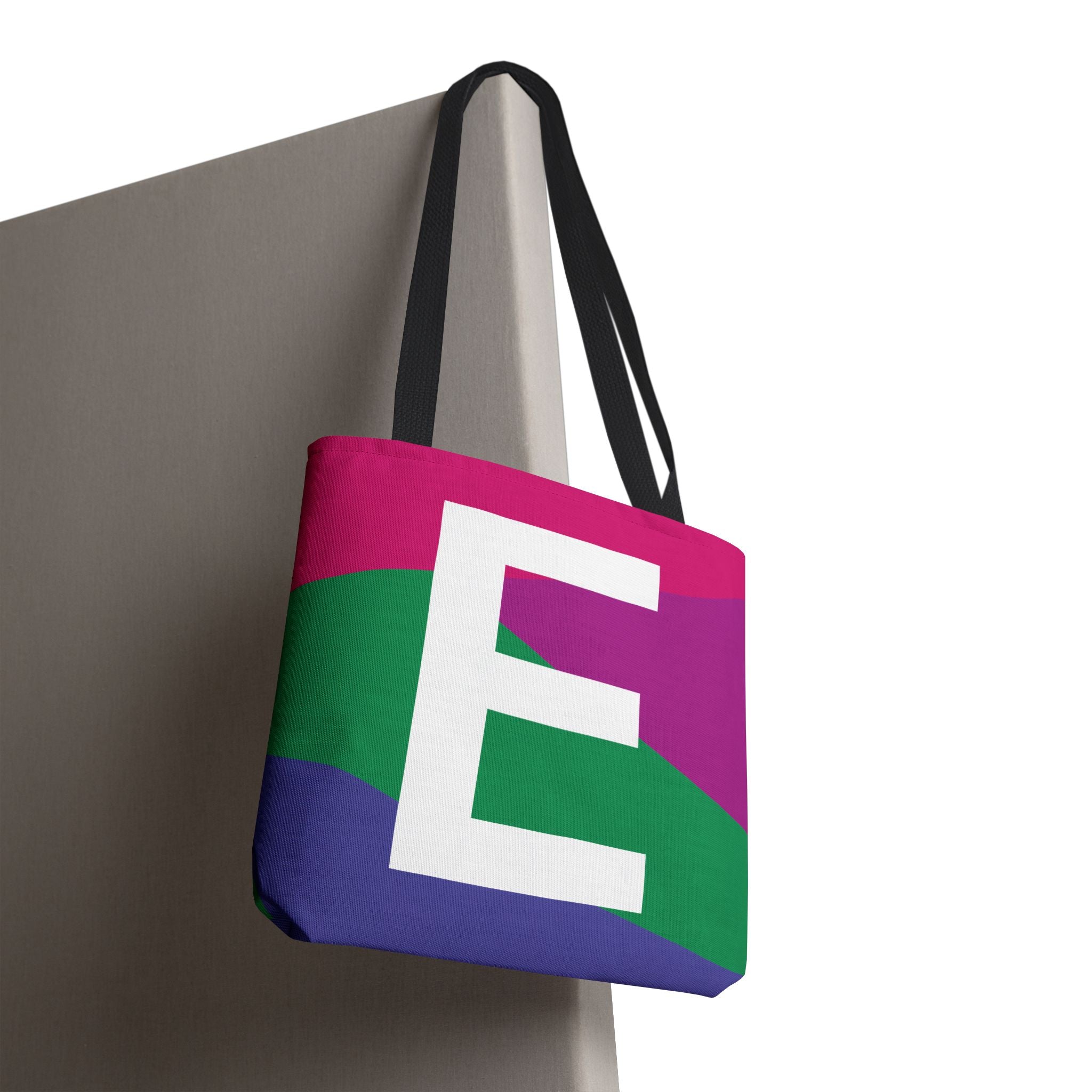 Monogram 'E' Colorblock Tote Bag — Personalized Initial E Shoulder Tote
