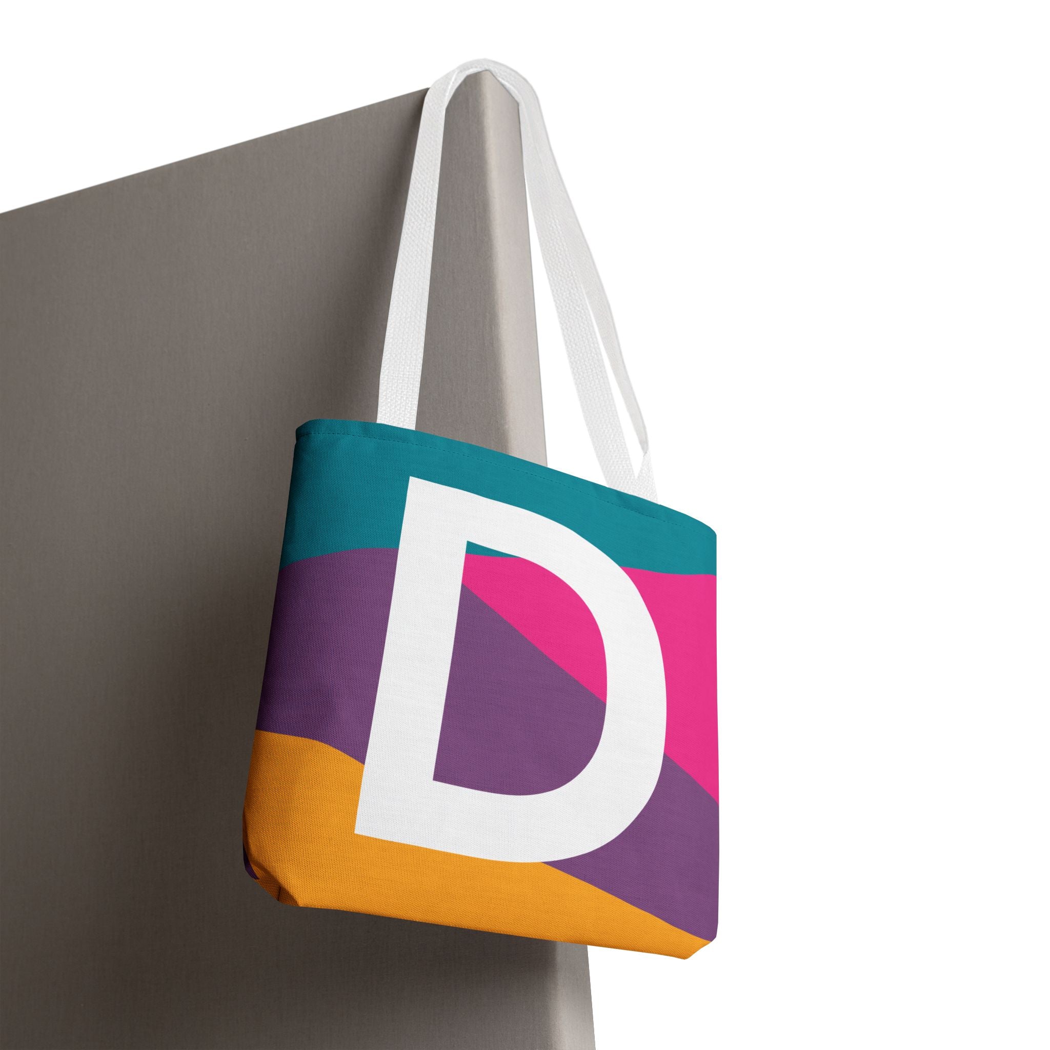 Monogram 'D' Colorblock Tote Bag — Personalized Initial D Shoulder Tote