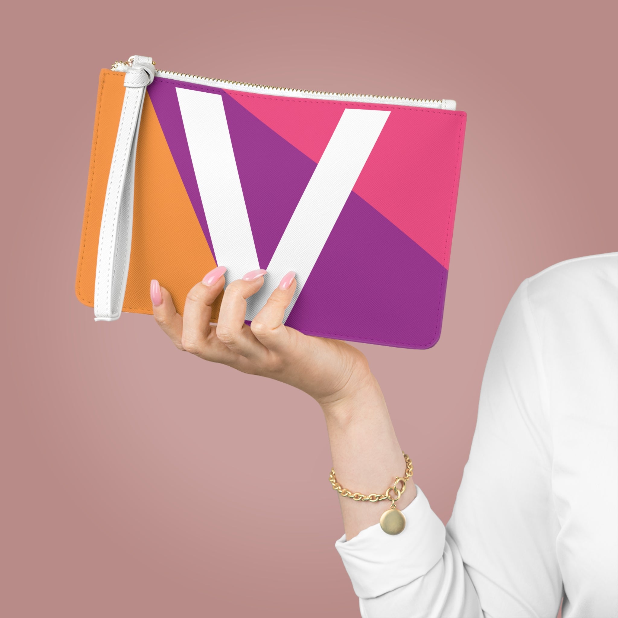 Monogram 'V' Colorblock Clutch Bag — Bold Geometric Wristlet for Everyday & Gifts