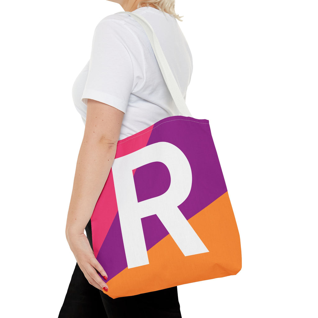 Monogram 'R' Colorblock Tote Bag — Personalized Initial R Shoulder Tote