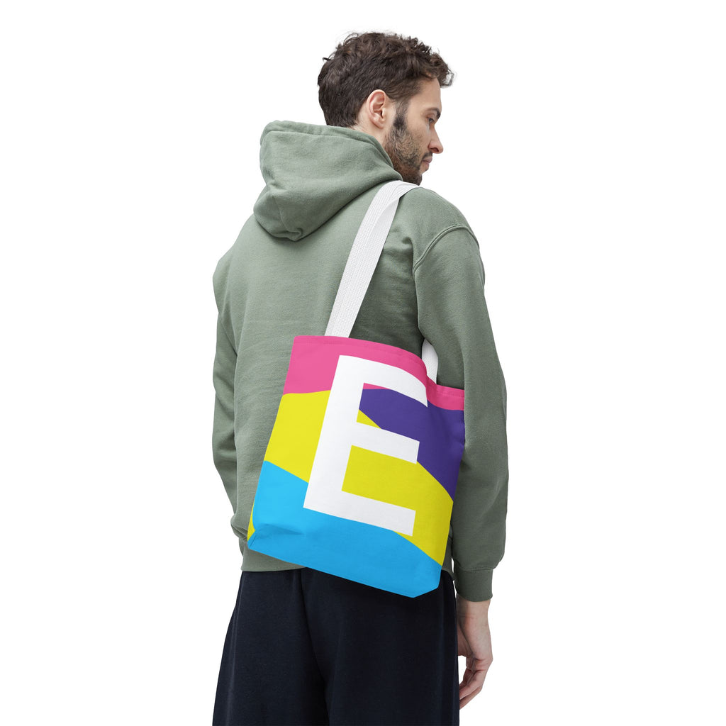 Monogram 'E' Colorblock Tote Bag — Personalized Initial E Shoulder Tote