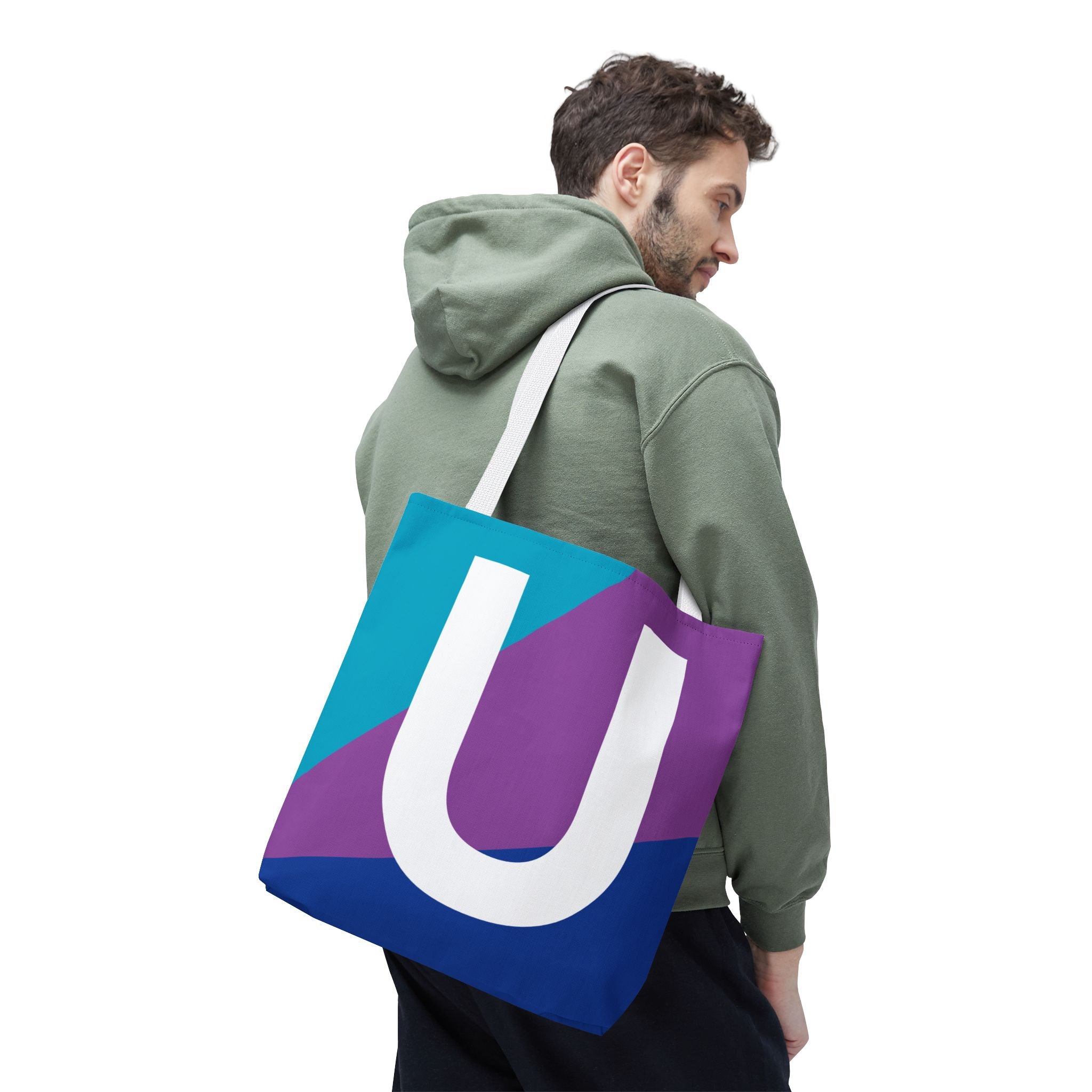 Monogram 'U' Colorblock Tote Bag — Personalized Initial U Shoulder Tote