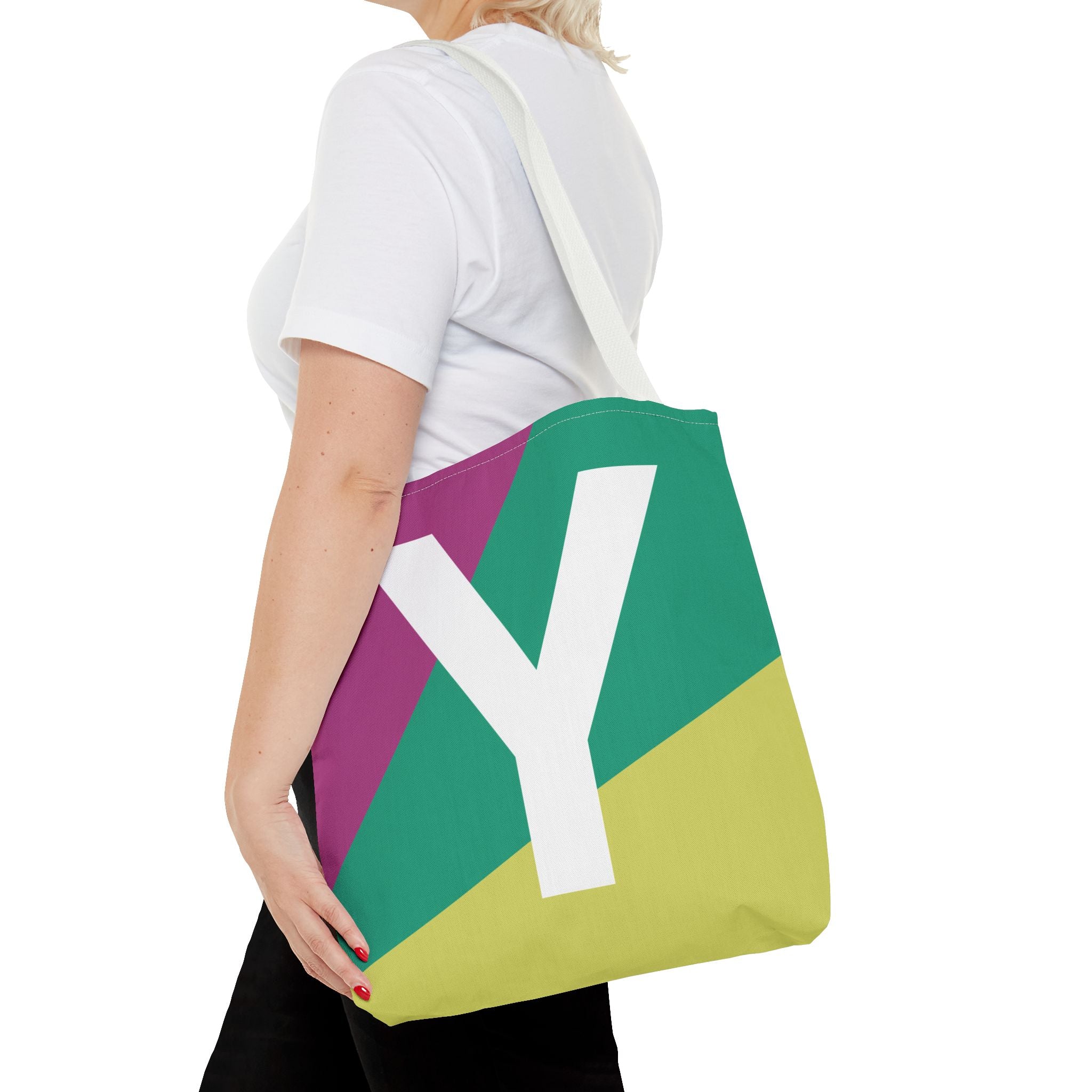 Monogram 'Y' Colorblock Tote Bag — Personalized Initial Y Shoulder Tote