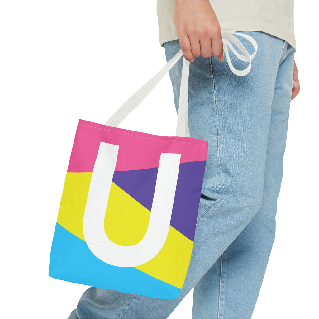 Monogram 'U' Colorblock Tote Bag — Personalized Initial U Shoulder Tote