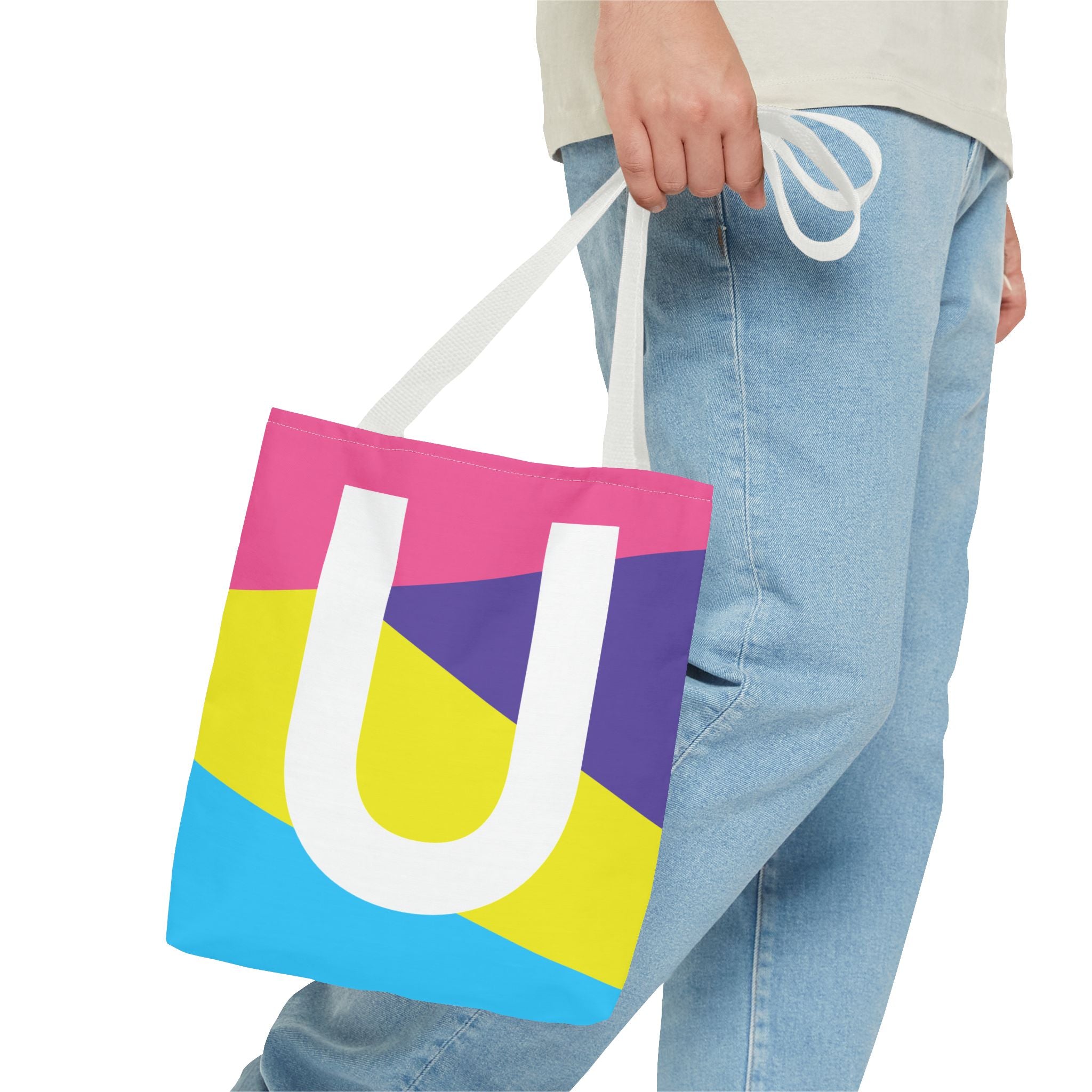 Monogram 'U' Colorblock Tote Bag — Personalized Initial U Shoulder Tote