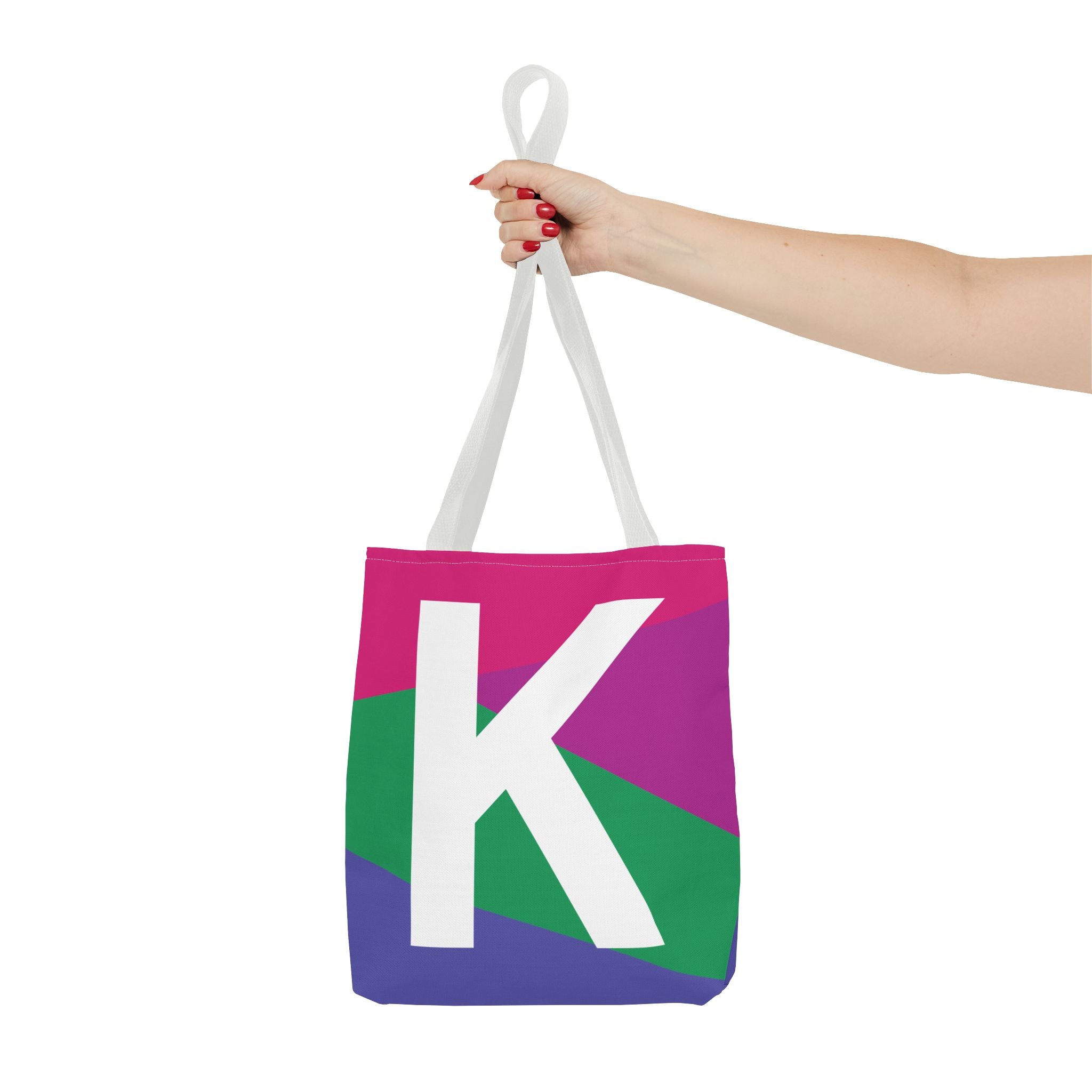 Monogram 'K' Colorblock Tote Bag — Personalized Initial K Shoulder Tote