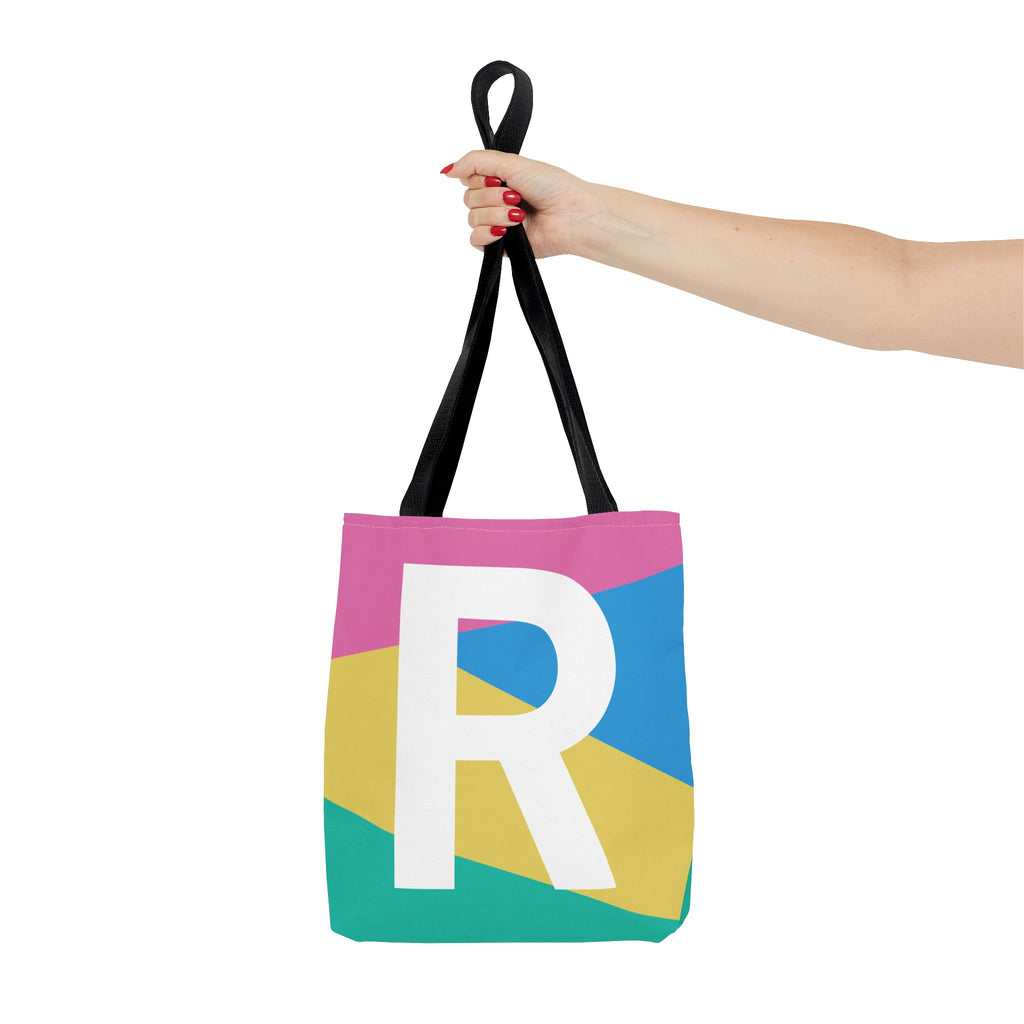 Monogram 'R' Colorblock Tote Bag — Personalized Initial R Shoulder Tote