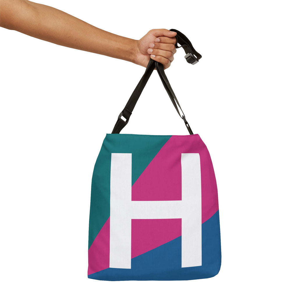 Initial Letter 'H' Colorblock Adjustable Tote Bag — Monogram Alphabet Shoulder Bag