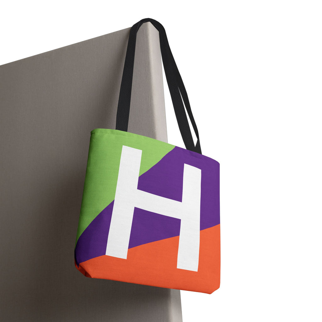 Monogram 'H' Colorblock Tote Bag — Personalized Initial H Shoulder Tote