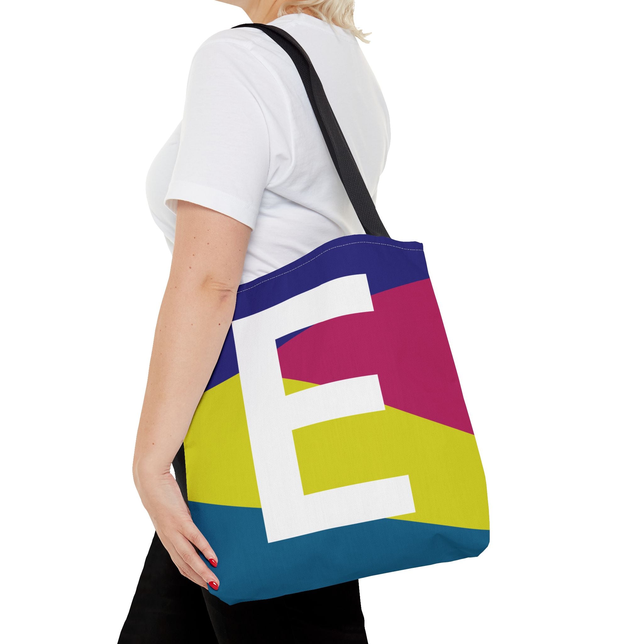Monogram 'E' Colorblock Tote Bag — Personalized Initial E Shoulder Tote